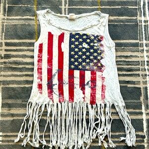 EUC sleeveless tank with USA flag and fringe bottom